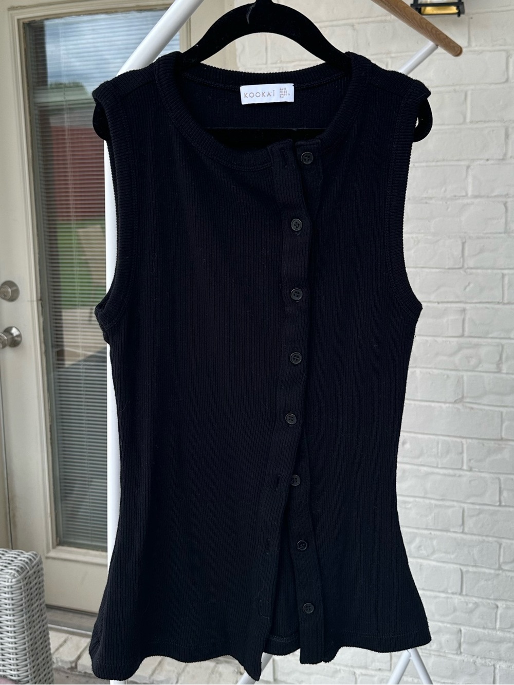 Kookai Asymmetrical Knit Top Black, Black Buttons, European Summer Outfits